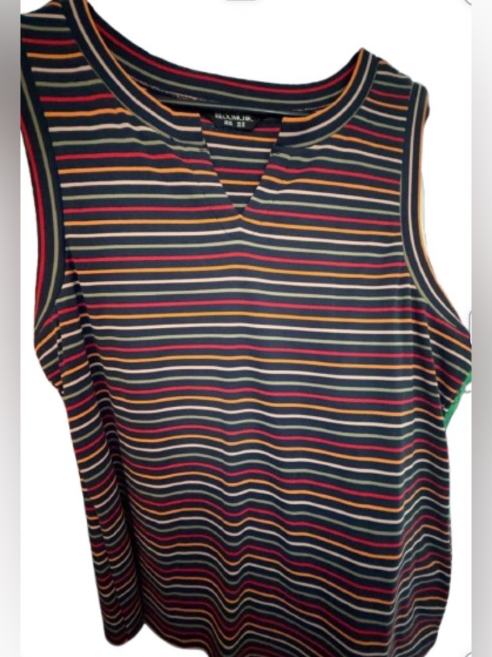BloomChic Black Tank with Red, Orange Taupe & Cream Stripes